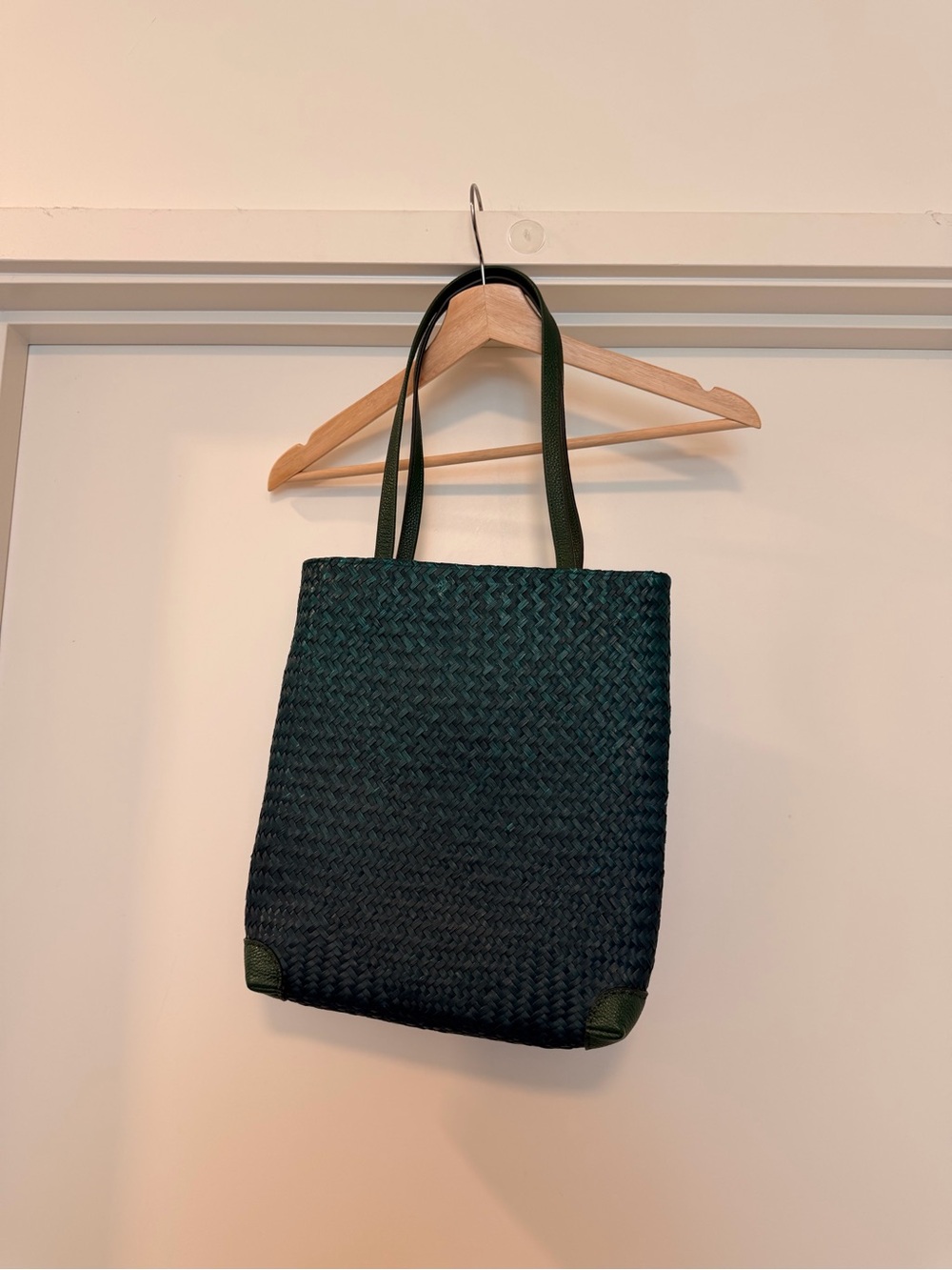 Woven Dark Green Tote Bag with Shoulder Straps